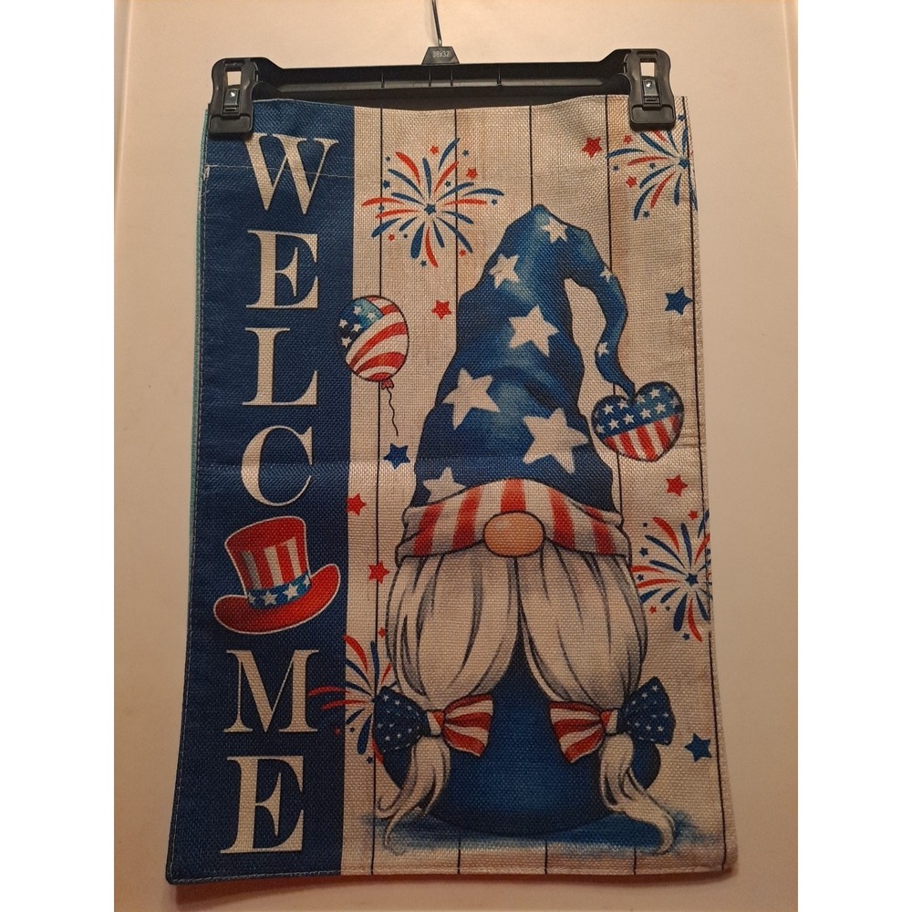 NEW 1pc Double Sided Welcome With Gnome Uncle Sam Garden Flag‎ 12x18